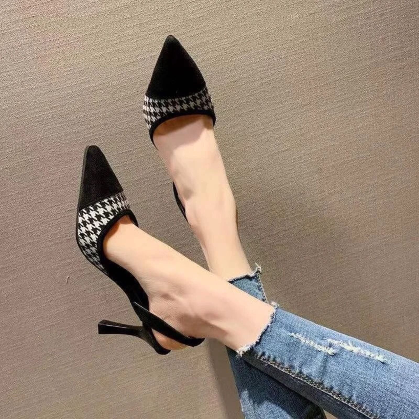 Black Houndstooth Black Toe Heel 👠