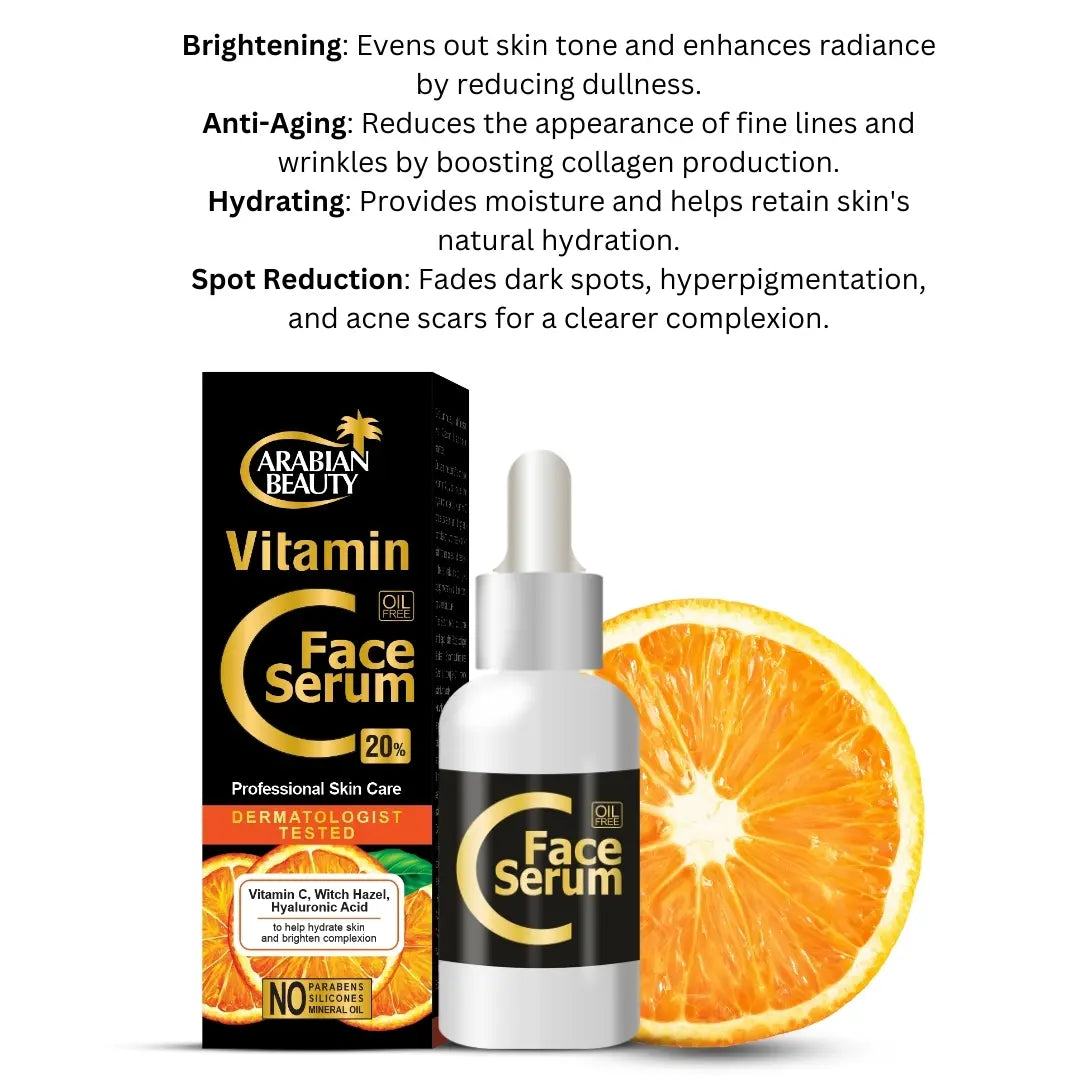 Arabian Beauty Vitamin C Face Serum with Hyaluronic Acid & Witch Hazel - Radiate Youthful Skin