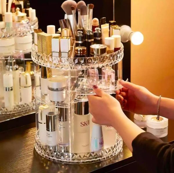 360° Rotating Crystal Makeup Organizer